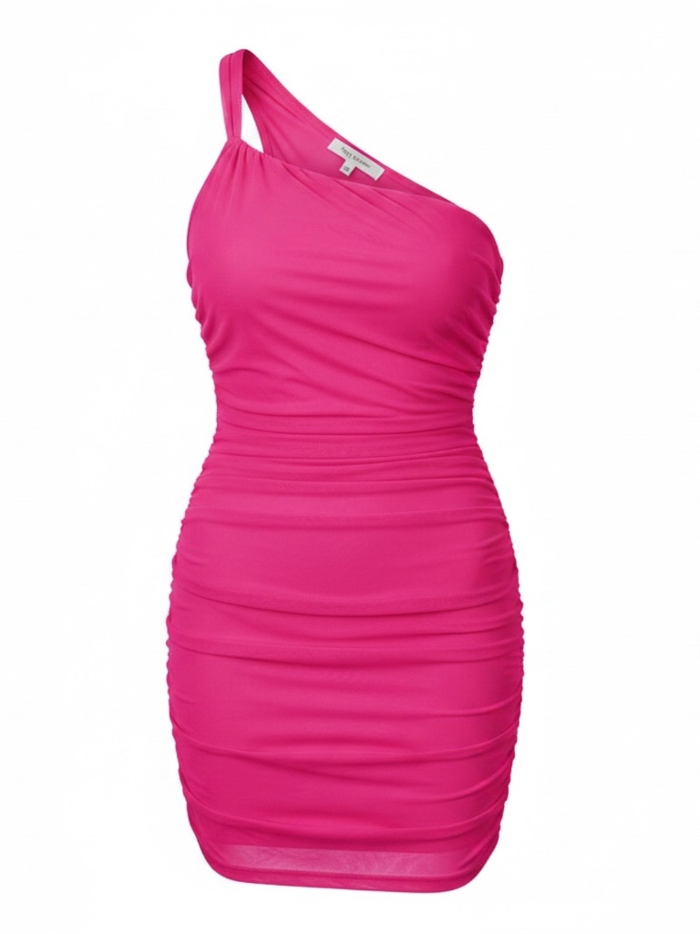 One-Shoulder Ruched Pink Bodycon Dress